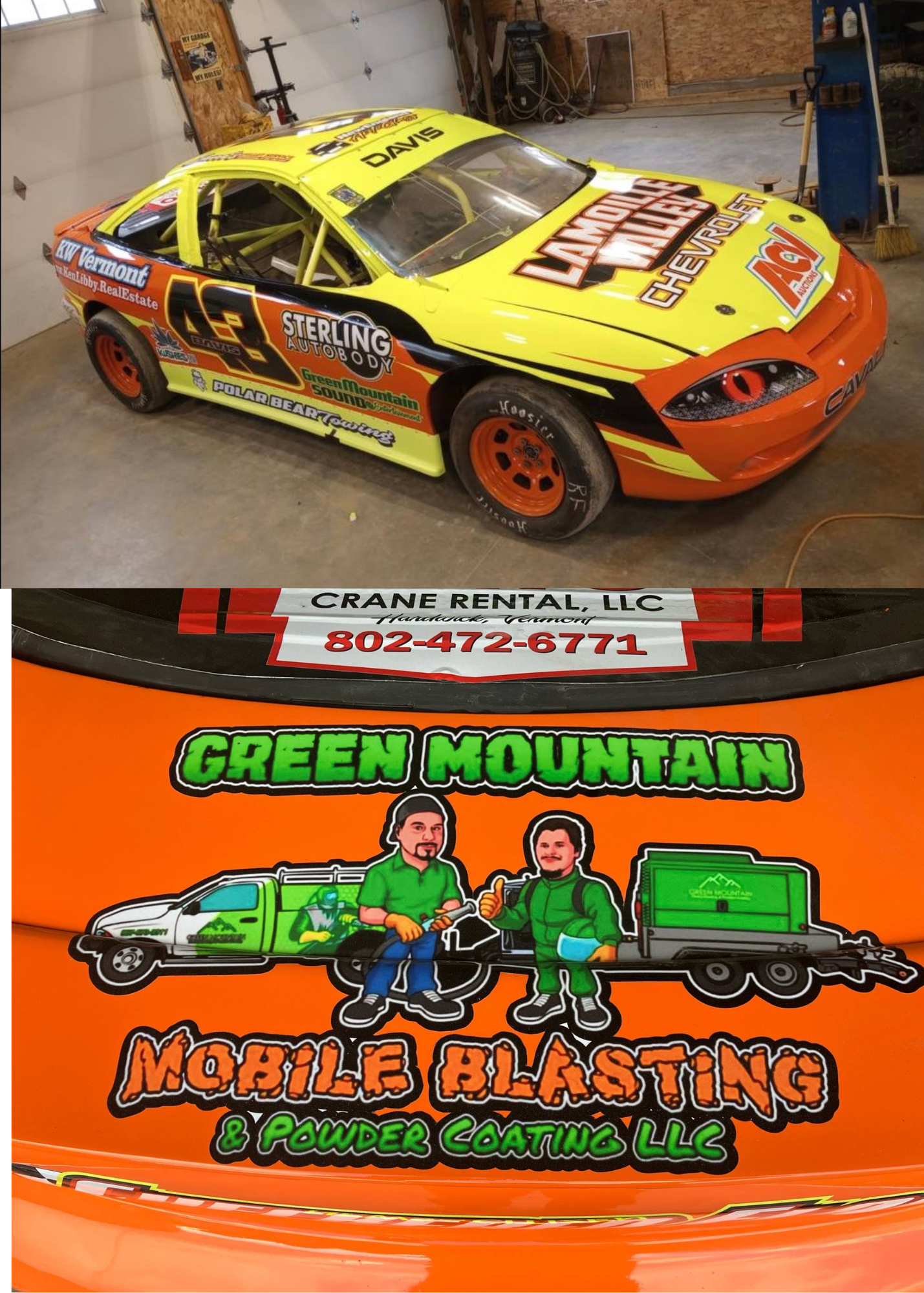 Sponsorship of Jamie Davis Racing | Green Mountain Mobile Sandblasting and Powder Coating LLC Green Mountain Mobile Sandblasting and Powder Coating LLC sponsored race car driven by Jamie Davis in Johnson, Vermont, 2023 season.