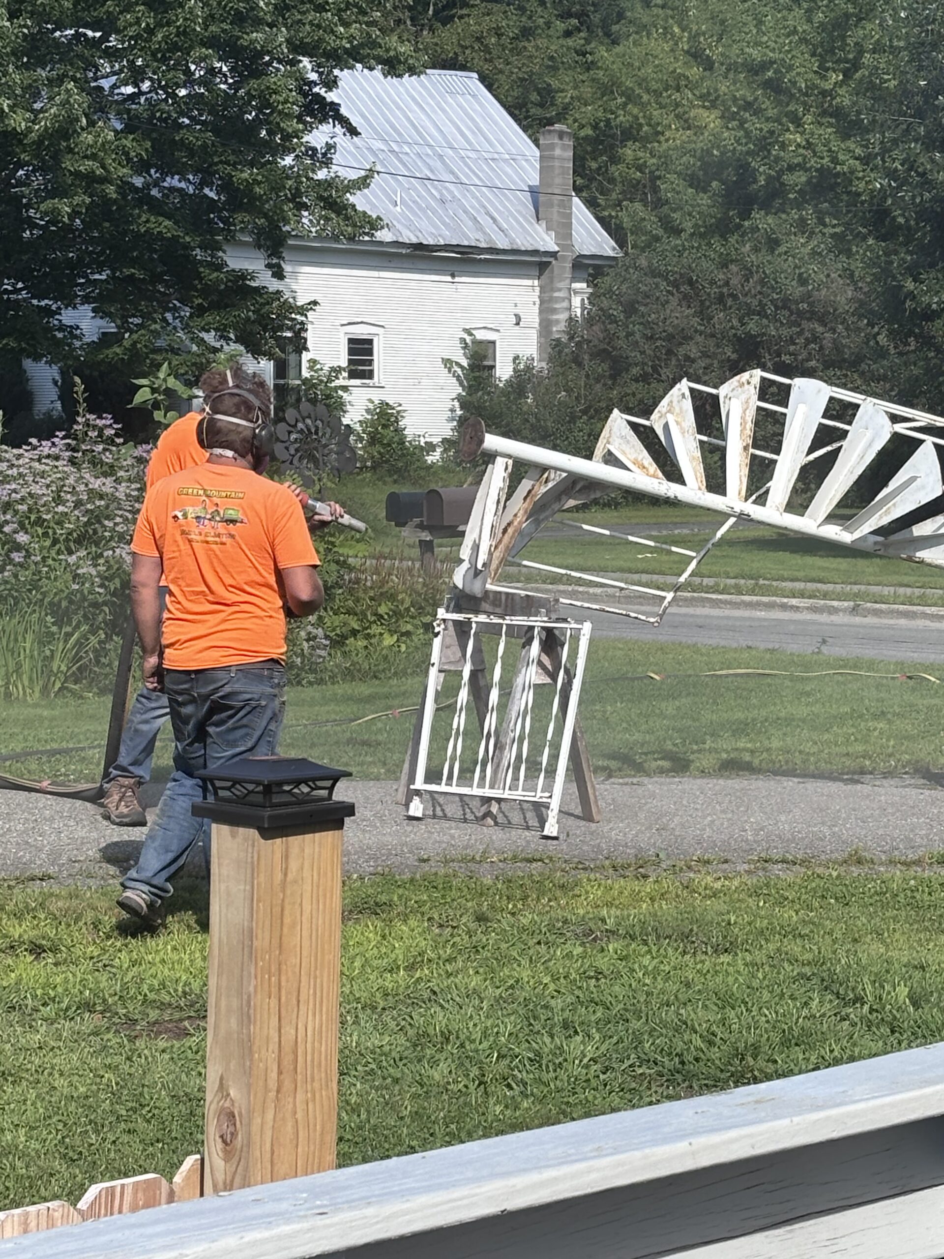 "Spiral staircase sandblasted and painted gold glitter for The Little Curio Shoppe in Johnson, Vermont"
