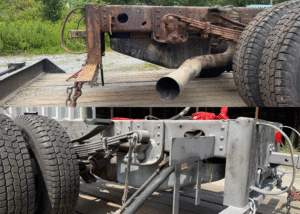"2011 Chevy 3500 frame sandblasted by Green Mountain Mobile Sandblasting and Powder Coating"