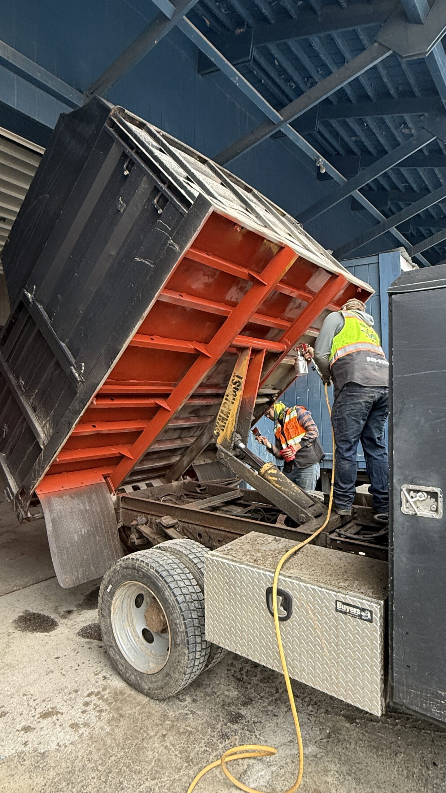 Tree Service Dump Bed – XIONLABS Rust Conversion and Prep for Bedliner Dump bed sandblasted and coated with XIONLABS rust converter by Green Mountain Mobile Sandblasting and Powder Coating