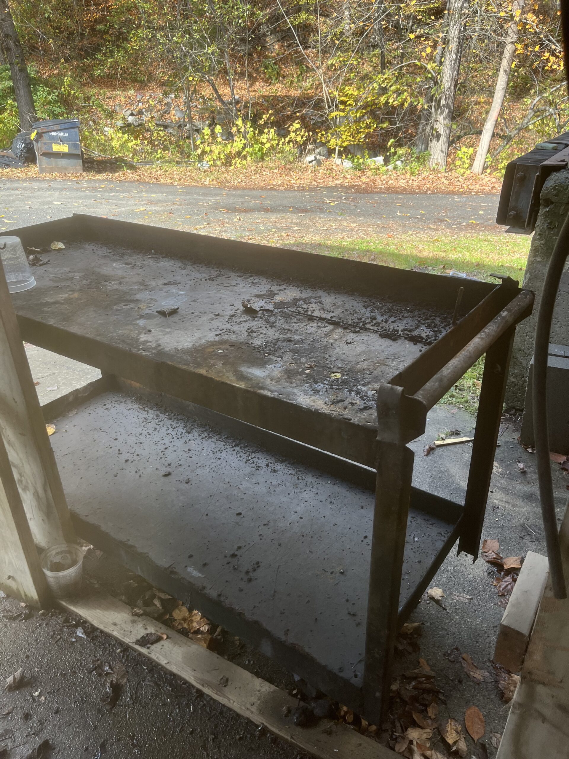 Restored 1940s Metal Workbench – Fire-Damaged Heirloom Refinished 1940s or 1950s fire-damaged metal workbench restored and painted by Green Mountain Mobile Sandblasting and Powder Coating
