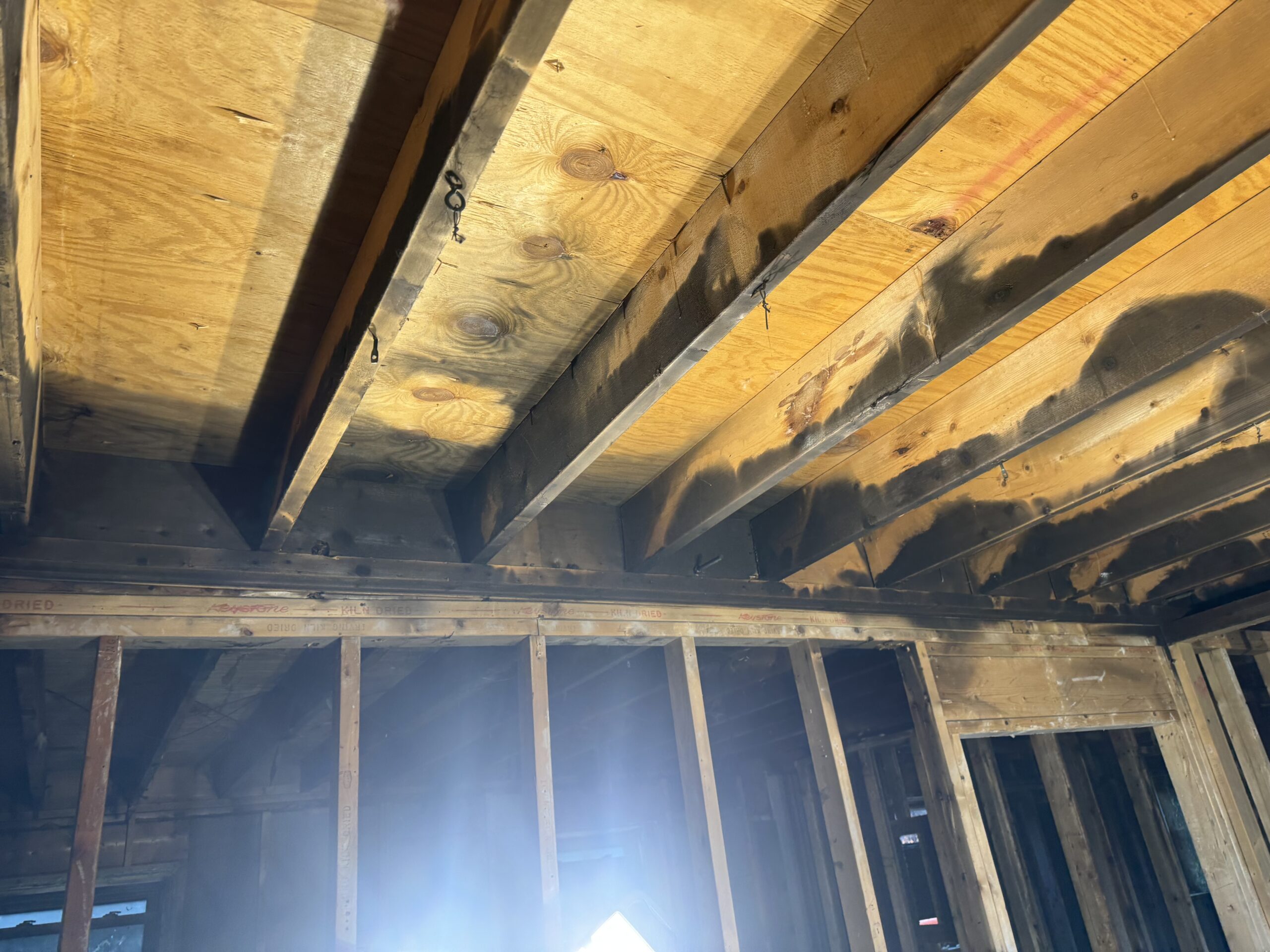 Before- Morrisville Insurance Job – Ceiling, Header & Cell Sandblasting After Fire Damage Fire-damaged unit in Morrisville Vermont sandblasted by Green Mountain Mobile Sandblasting and Powder Coating for insurance restoration