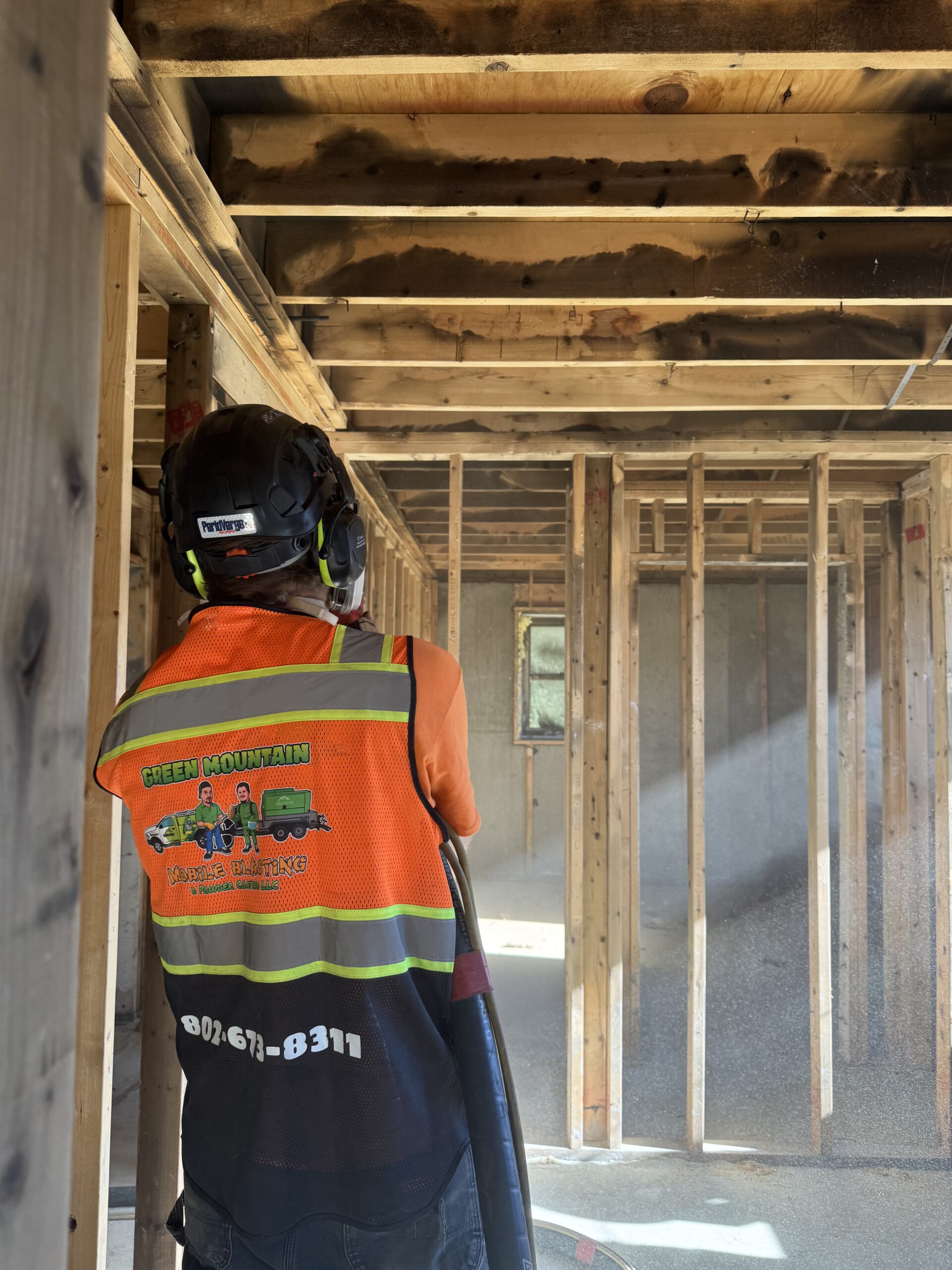 Before- Morrisville Insurance Job – Ceiling, Header & Cell Sandblasting After Fire Damage Fire-damaged unit in Morrisville Vermont sandblasted by Green Mountain Mobile Sandblasting and Powder Coating for insurance restoration