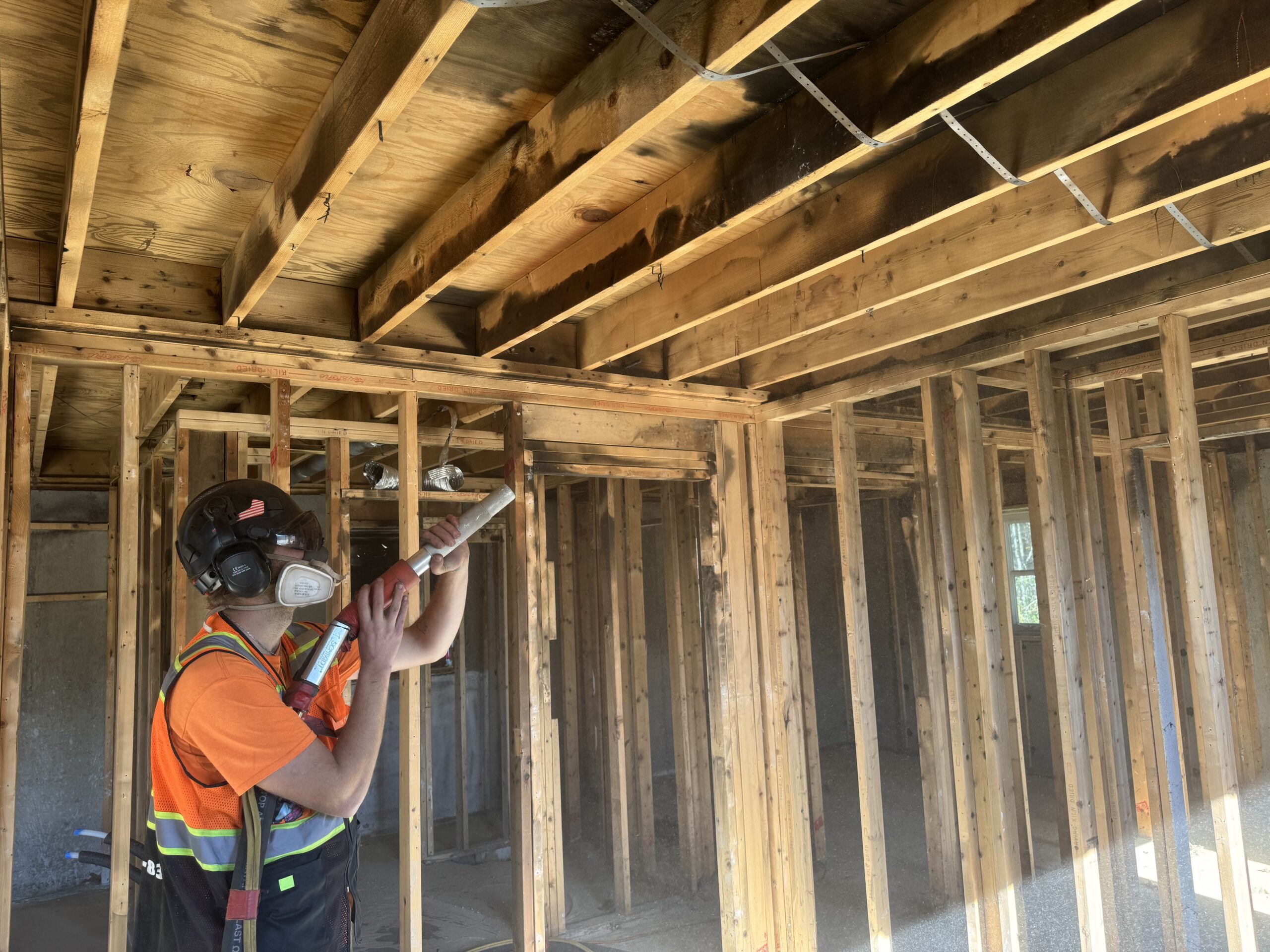 Before- Morrisville Insurance Job – Ceiling, Header & Cell Sandblasting After Fire Damage Fire-damaged unit in Morrisville Vermont sandblasted by Green Mountain Mobile Sandblasting and Powder Coating for insurance restoration