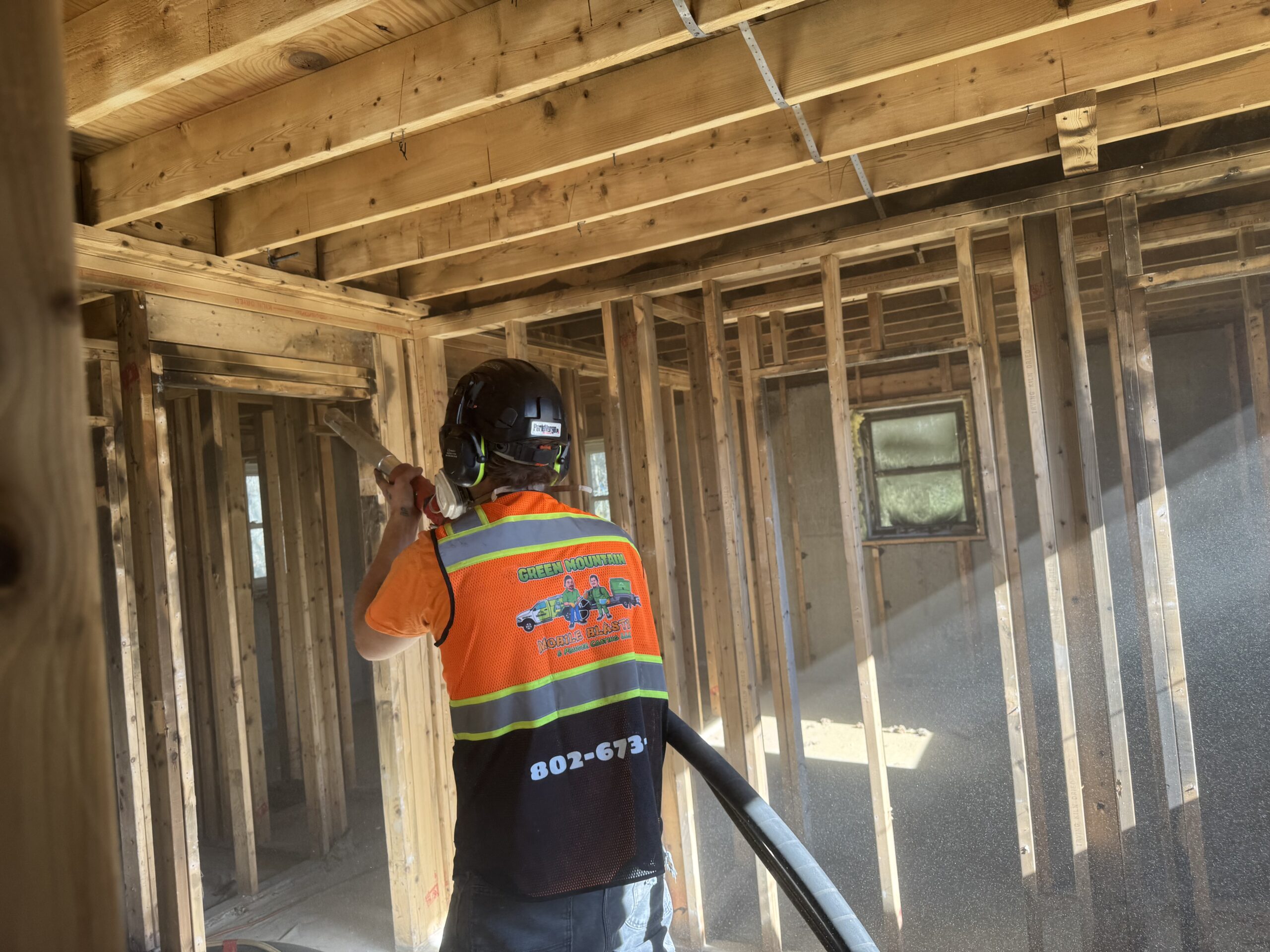 During- Morrisville Insurance Job – Ceiling, Header & Cell Sandblasting After Fire Damage Fire-damaged unit in Morrisville Vermont sandblasted by Green Mountain Mobile Sandblasting and Powder Coating for insurance restoration