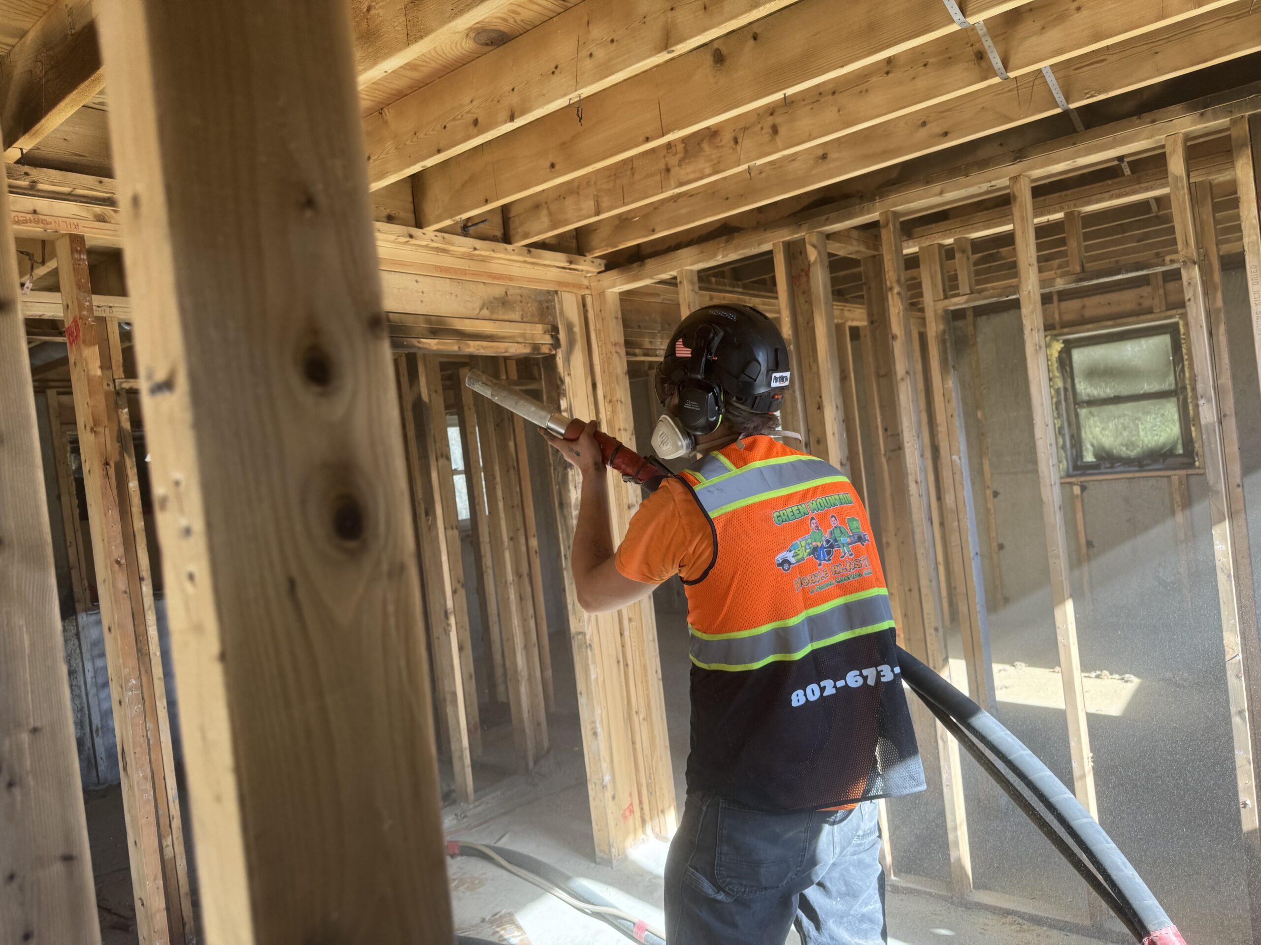 During- Morrisville Insurance Job – Ceiling, Header & Cell Sandblasting After Fire Damage Fire-damaged unit in Morrisville Vermont sandblasted by Green Mountain Mobile Sandblasting and Powder Coating for insurance restoration
