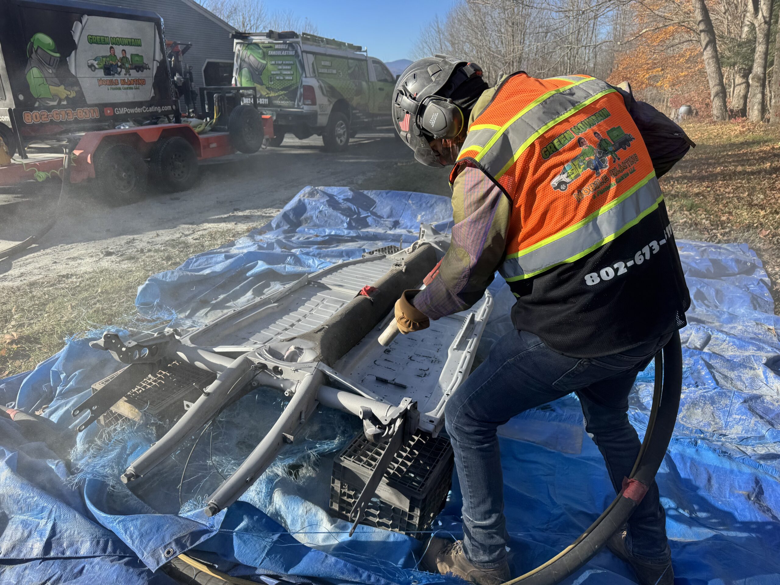 Volkswagen Frame Sandblasting – Waterbury VT Project Volkswagen frame sandblasted by Green Mountain Mobile Sandblasting and Powder Coating in Waterbury Vermont