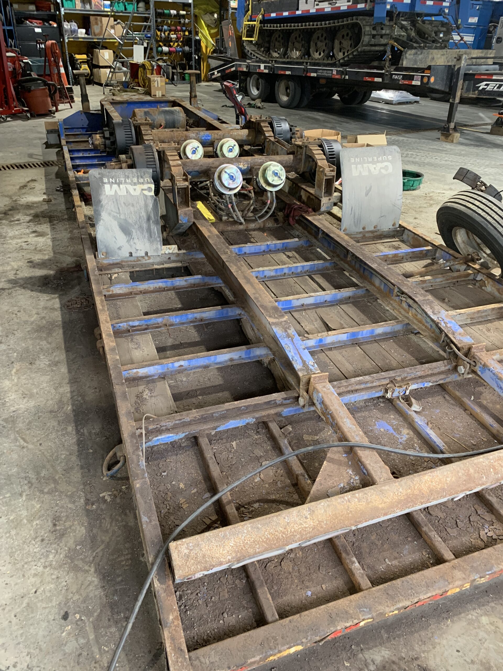 Utility Trailer Frame – Sandblasting for Electric Company Fleet Trailer frame sandblasted by Green Mountain Mobile Sandblasting and Powder Coating for an electric company