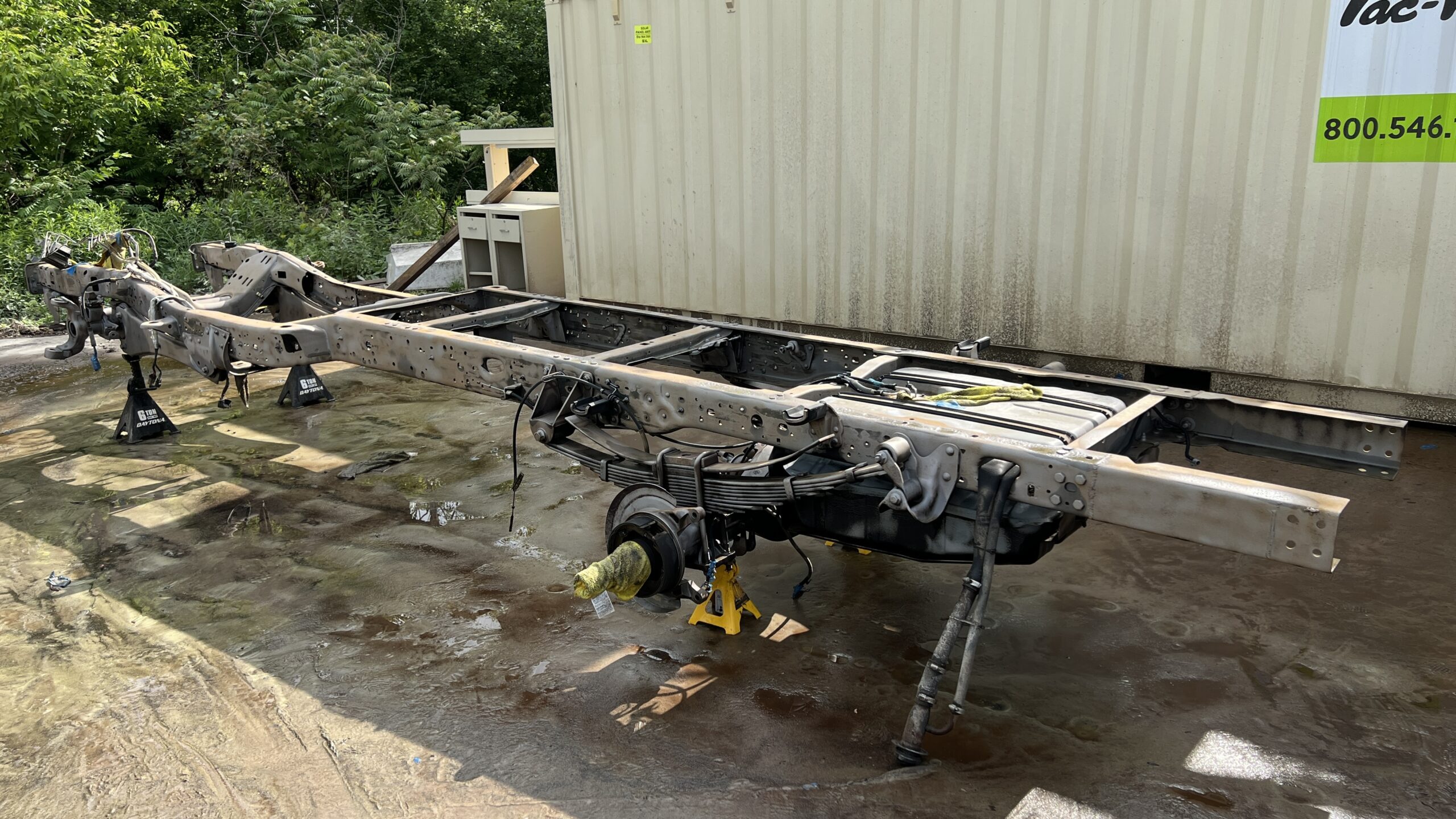 Wet Sandblasting – Truck Frame and Flatbed Restoration Truck frame and flatbed wet sandblasted by Green Mountain Mobile Sandblasting and Powder Coating with no coating applied