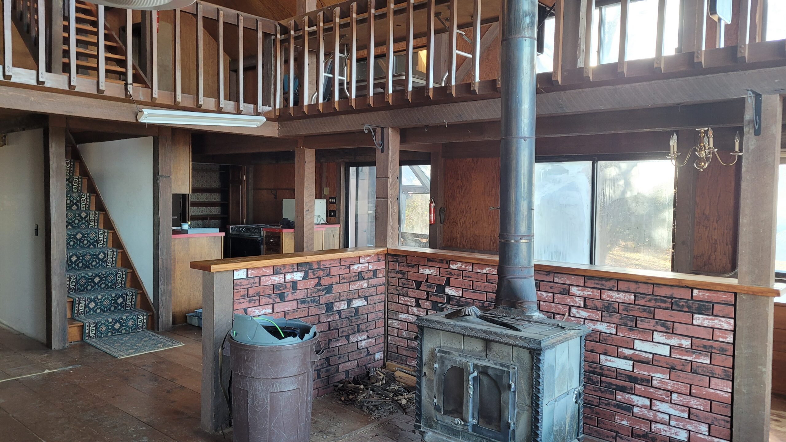 Lake Champlain Cabin – Interior Wood Sandblasting Restoration Cabin interior ceilings and wood beams sandblasted on Lake Champlain by Green Mountain Sandblasting and Powder Coating LLC showing before during and after restoration