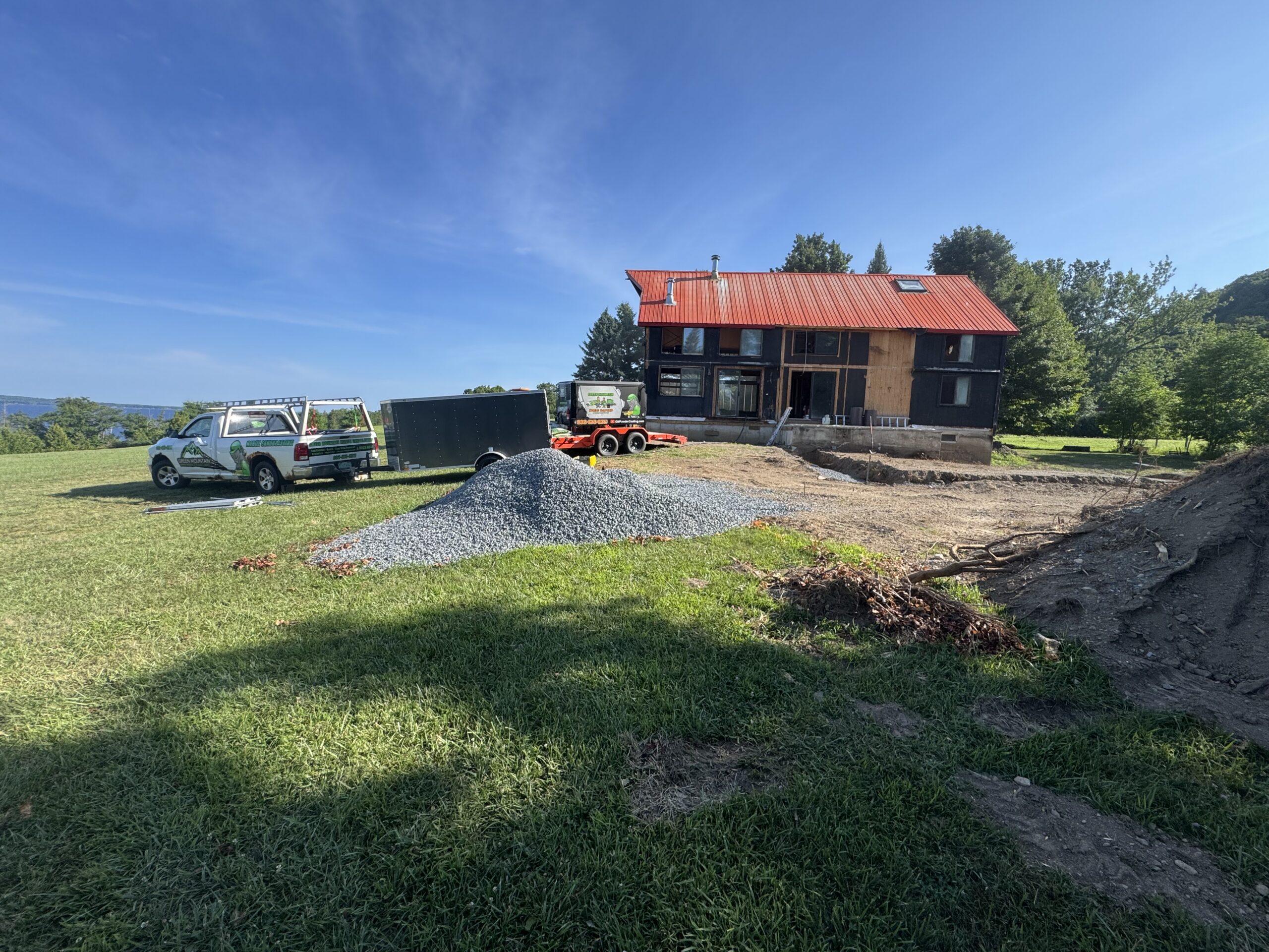 Lake Champlain Cabin – Interior Wood Sandblasting Restoration Cabin interior ceilings and wood beams sandblasted on Lake Champlain by Green Mountain Sandblasting and Powder Coating LLC showing before during and after restoration