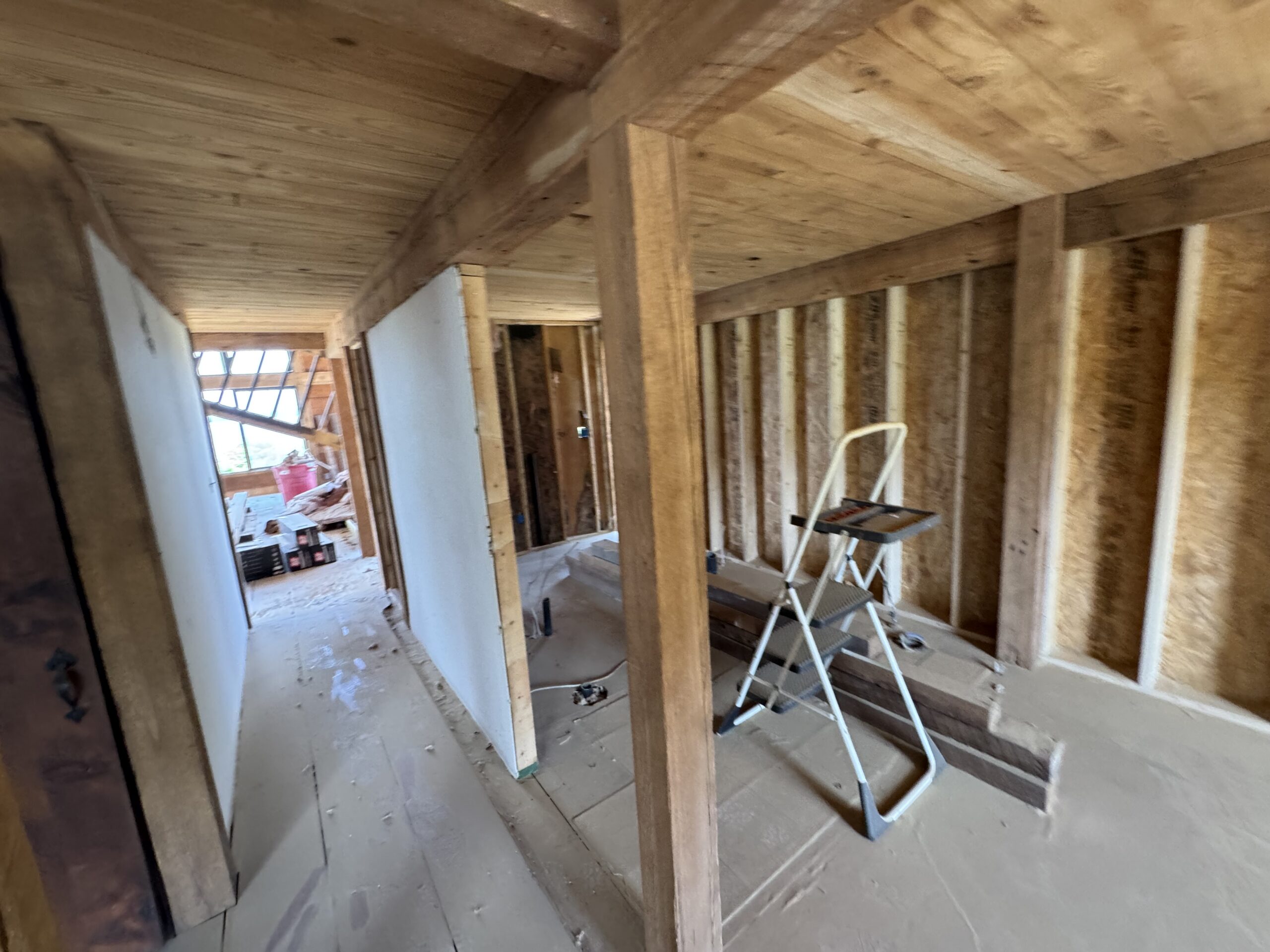 Lake Champlain Cabin – Interior Wood Sandblasting Restoration Cabin interior ceilings and wood beams sandblasted on Lake Champlain by Green Mountain Sandblasting and Powder Coating LLC showing before during and after restoration