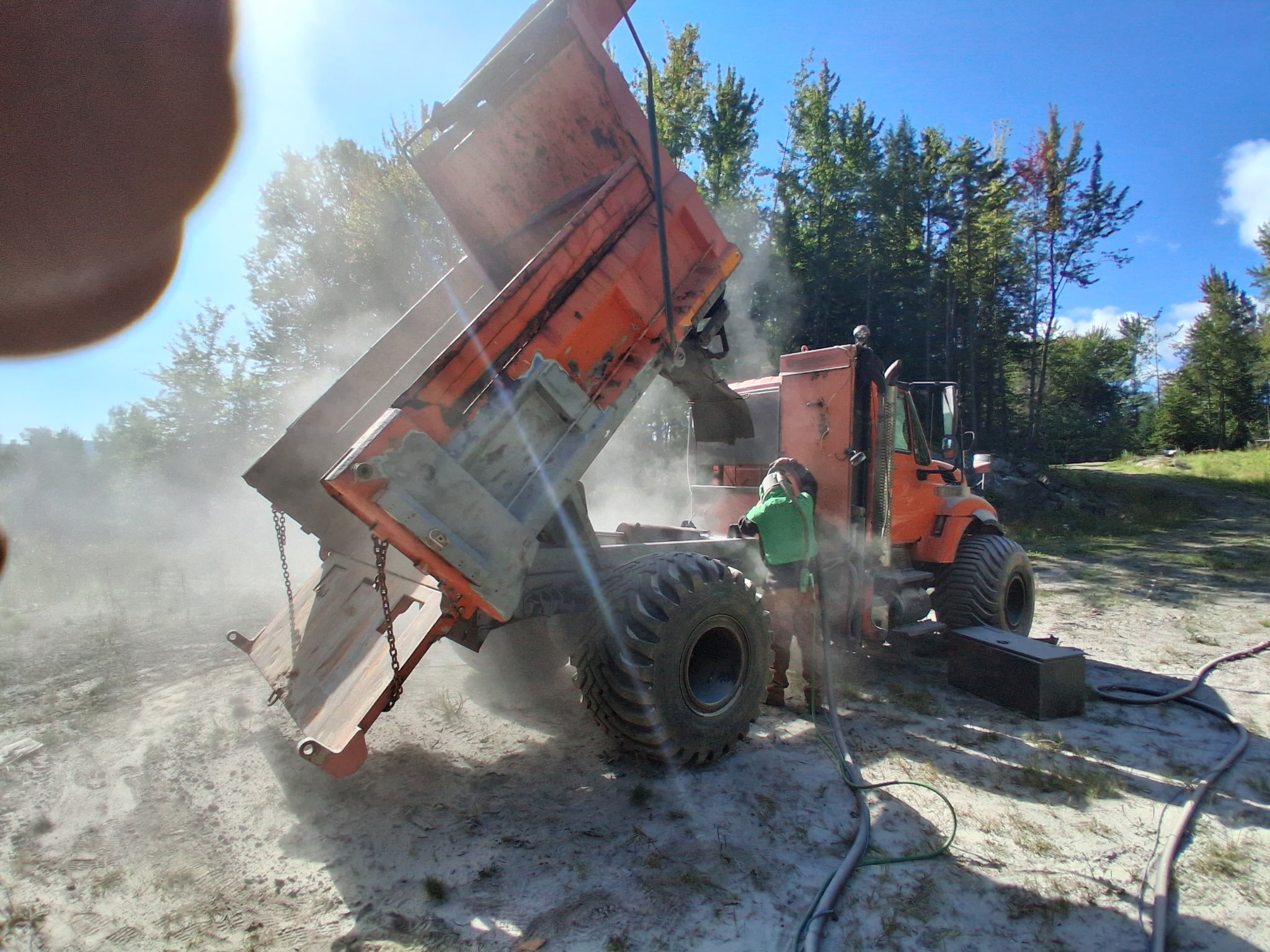 Old State Dump Truck Restoration – Complete Sandblasting & Rust Treatment Before during and after restoration of an old state dump truck with the dump bed frame and front plow attachments sandblasted and treated with XIONLABS