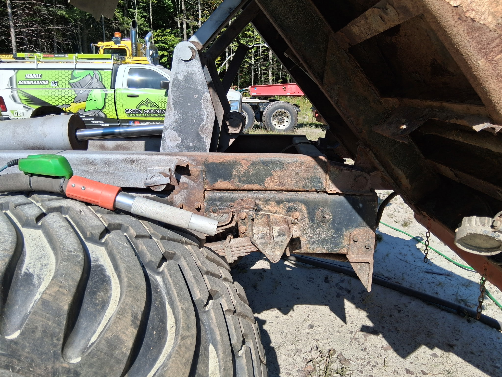 Old State Dump Truck Restoration – Complete Sandblasting & Rust Treatment Before during and after restoration of an old state dump truck with the dump bed frame and front plow attachments sandblasted and treated with XIONLABS