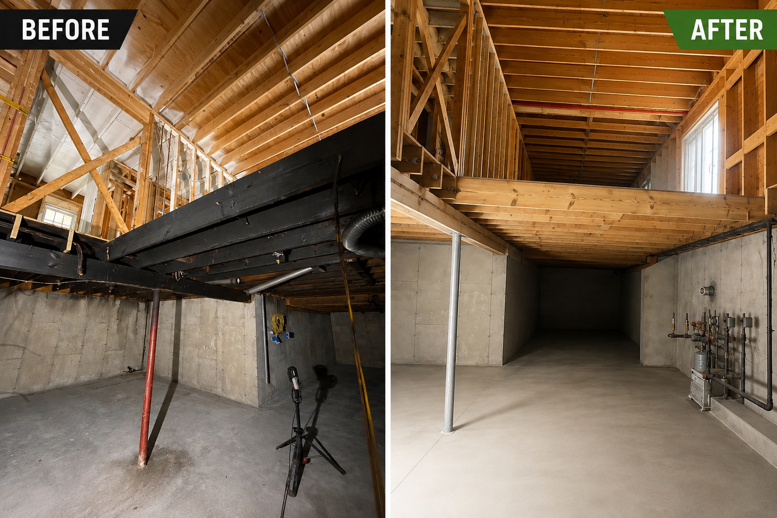 Fire Damage Restoration – Before & After Sandblasting Burned home before and after sandblasting restoration by Green Mountain Sandblasting and Powder Coating LLC for Phase Two Construction