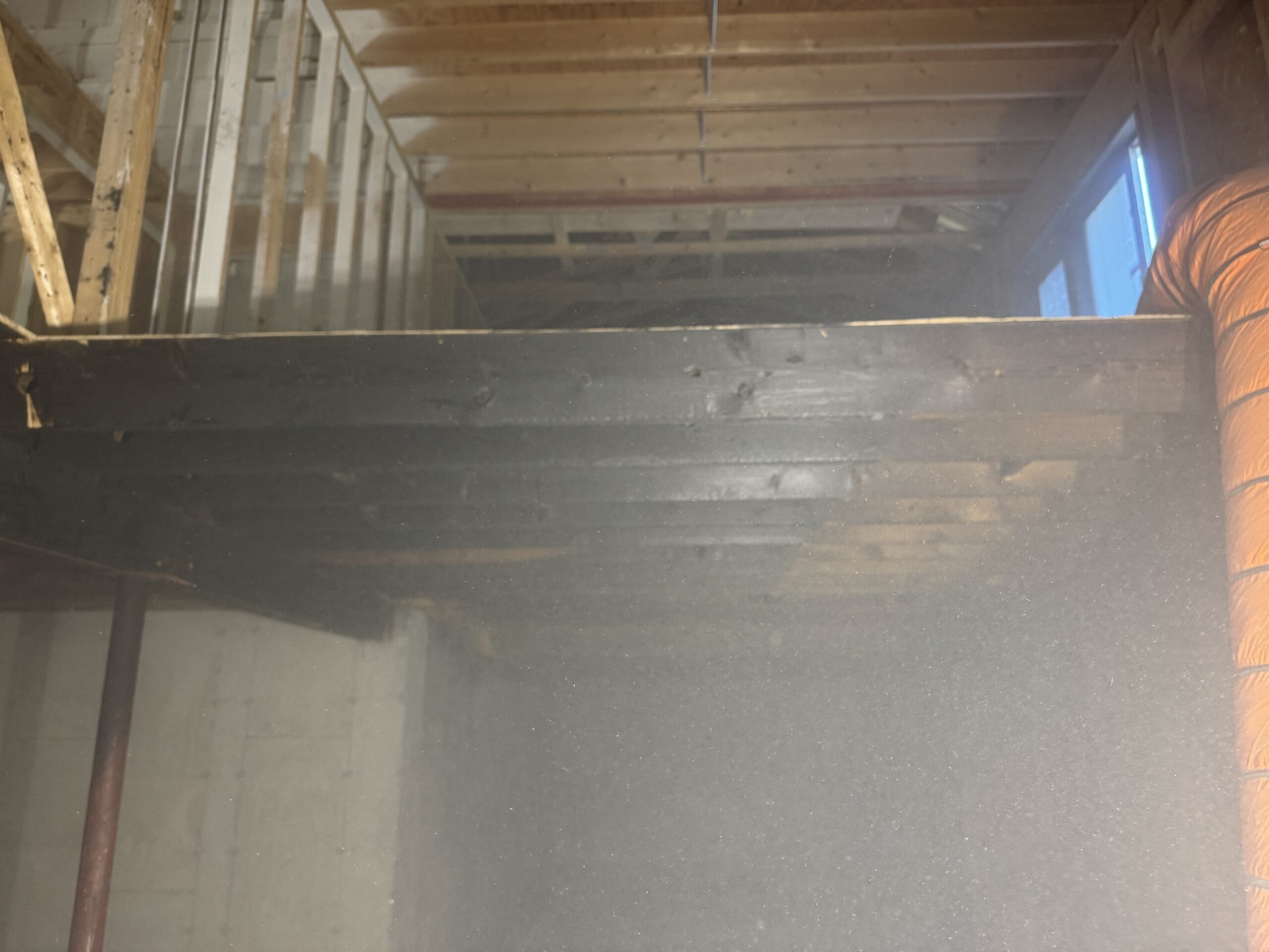Fire Damage Restoration – Before & After Sandblasting Burned home before and after sandblasting restoration by Green Mountain Sandblasting and Powder Coating LLC for Phase Two Construction