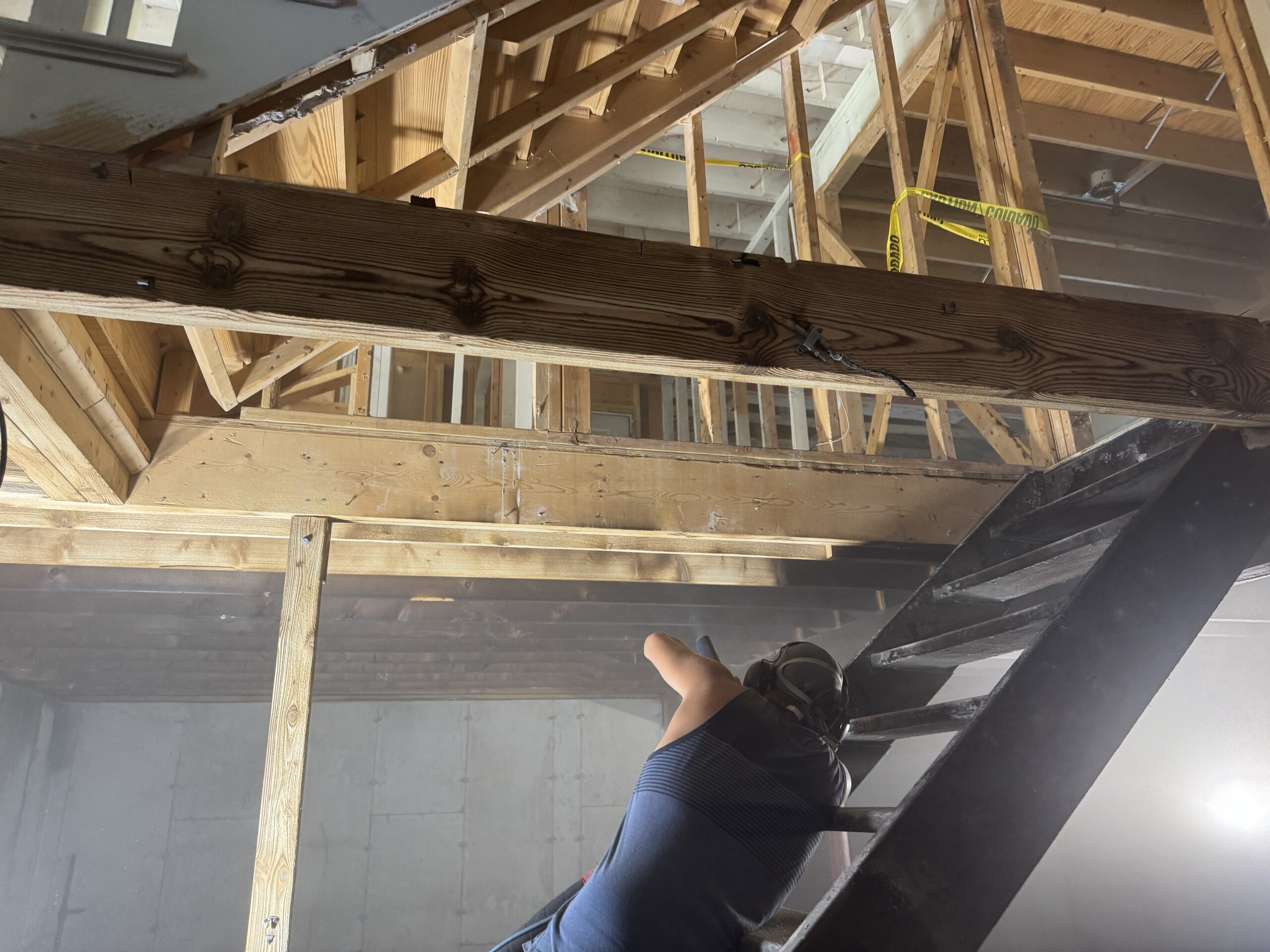 Fire Damage Restoration – Before & After Sandblasting Burned home before and after sandblasting restoration by Green Mountain Sandblasting and Powder Coating LLC for Phase Two Construction