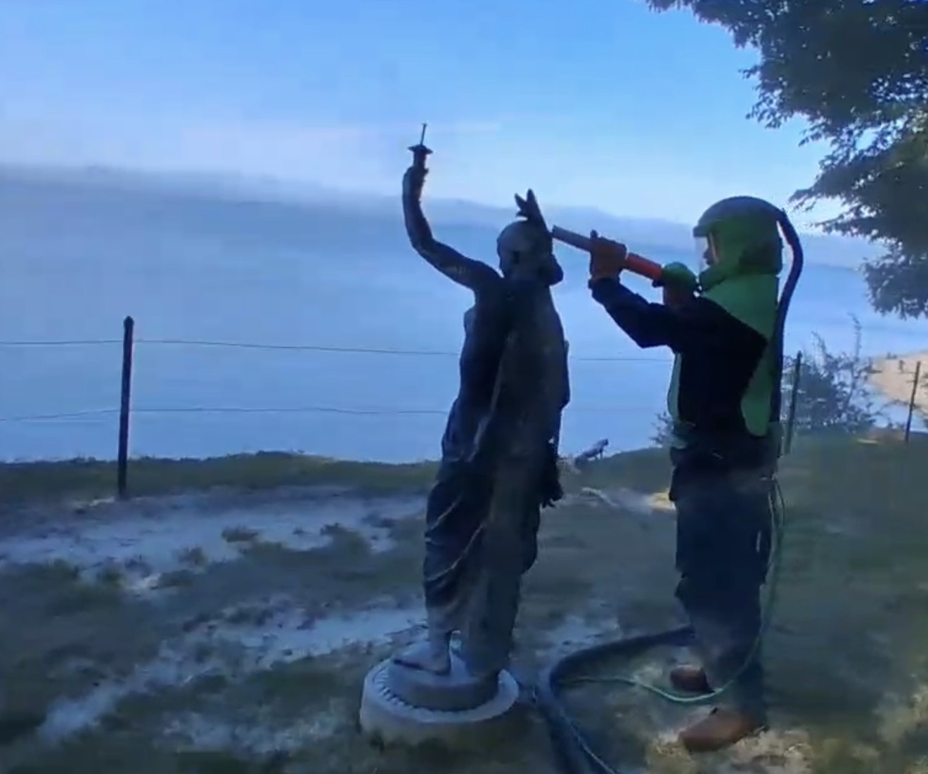 Six-Foot Indian Statue Restoration – Sandblasting & Painting Six-foot Indian statue restored by sandblasting to bare substrate and refinishing in black.