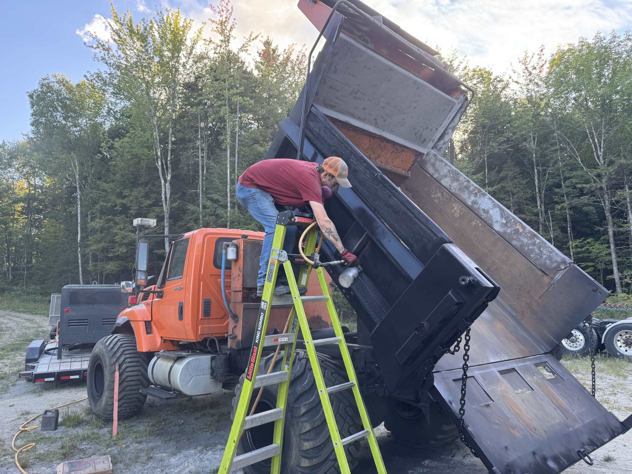 Old State Dump Truck Restoration – Complete Sandblasting & Rust Treatment Before during and after restoration of an old state dump truck with the dump bed frame and front plow attachments sandblasted and treated with XIONLABS