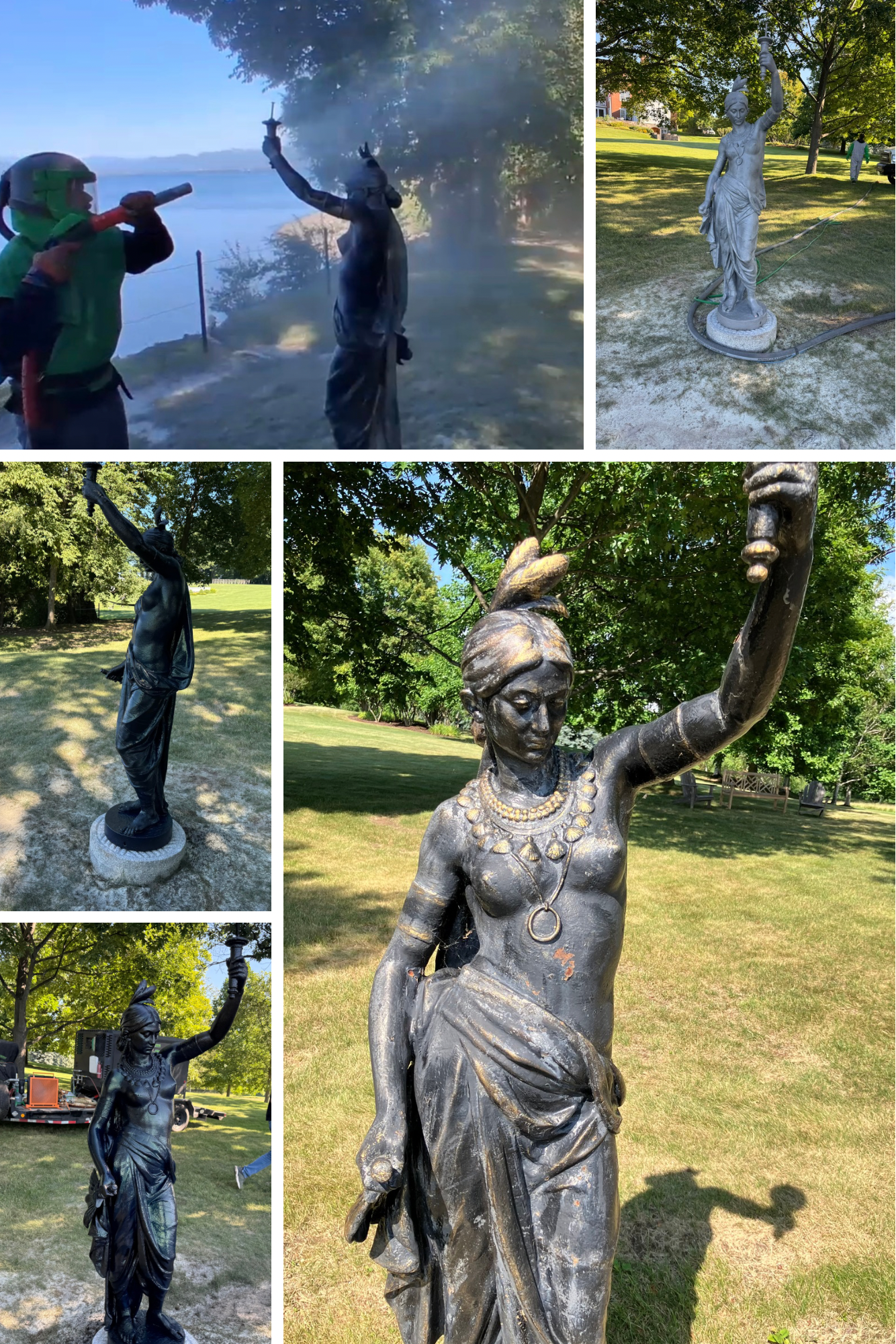 Six-Foot Indian Statue Restoration – Sandblasting & Painting Six-foot Indian statue restored by sandblasting to bare substrate and refinishing in black.